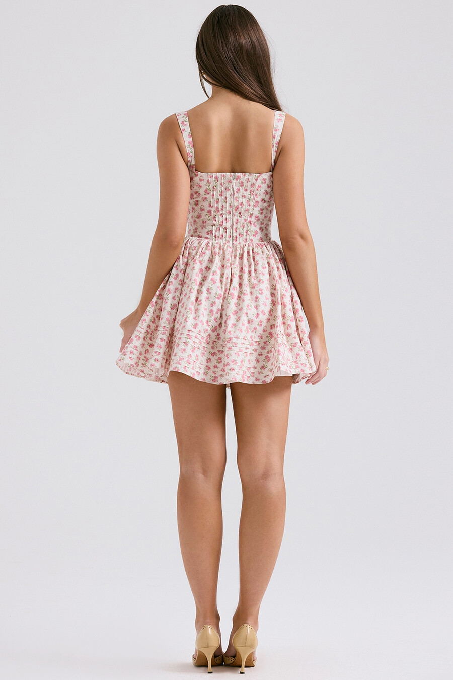 minikleid aus weißer baumwolle mit rosenknospenmuster
