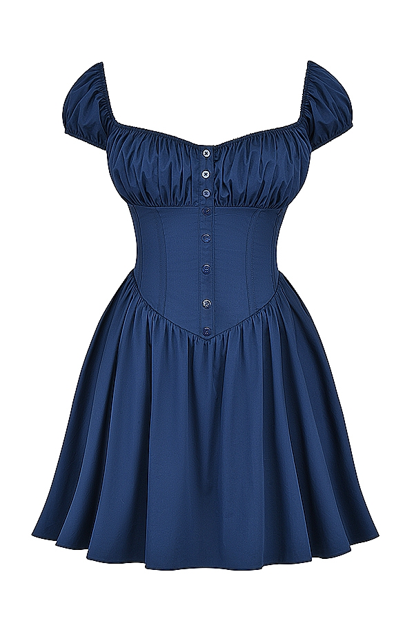 französisches marineblaues minikleid mit raffungen