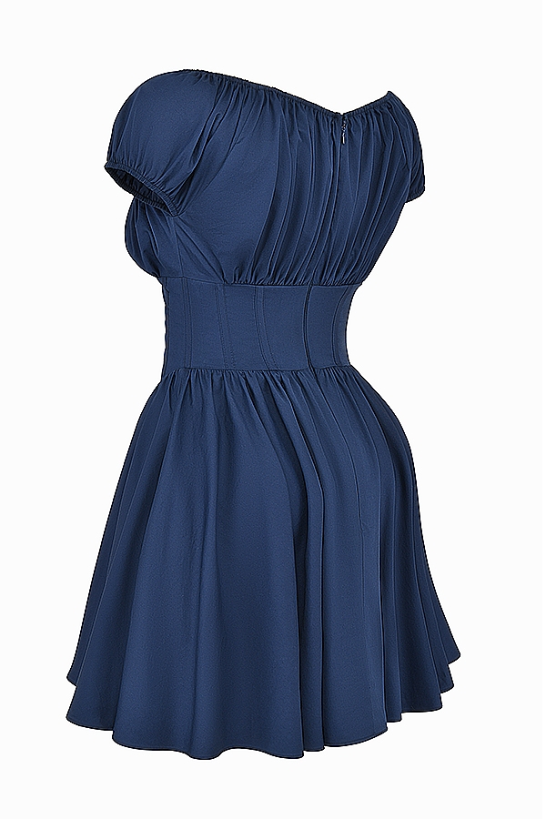 französisches marineblaues minikleid mit raffungen