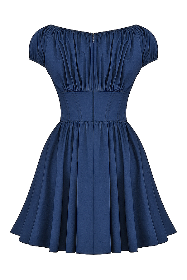 französisches marineblaues minikleid mit raffungen