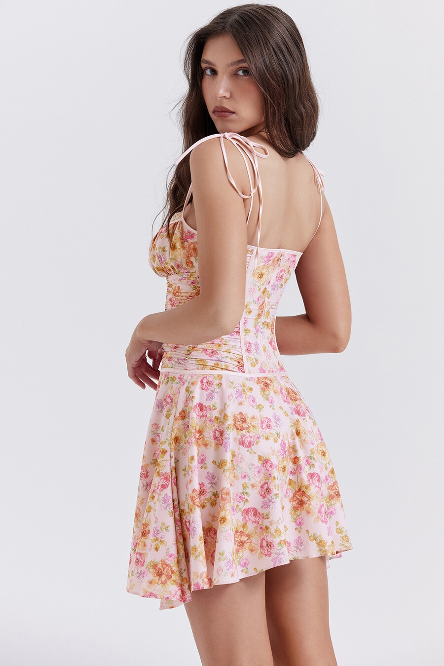 helllavendelfarbenes korsettkleid mit print