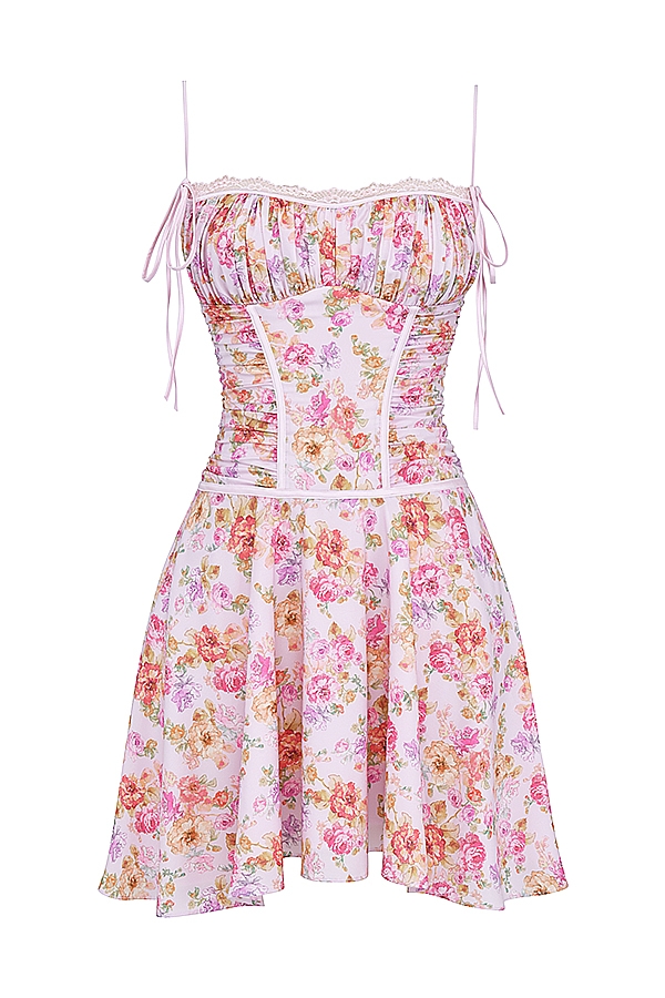 helllavendelfarbenes korsettkleid mit print