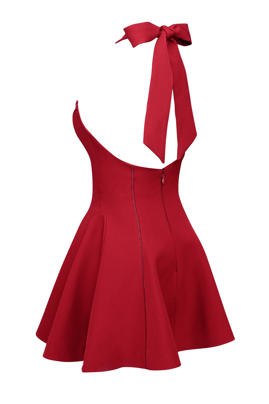 rotes neckholder-minikleid mit schleife