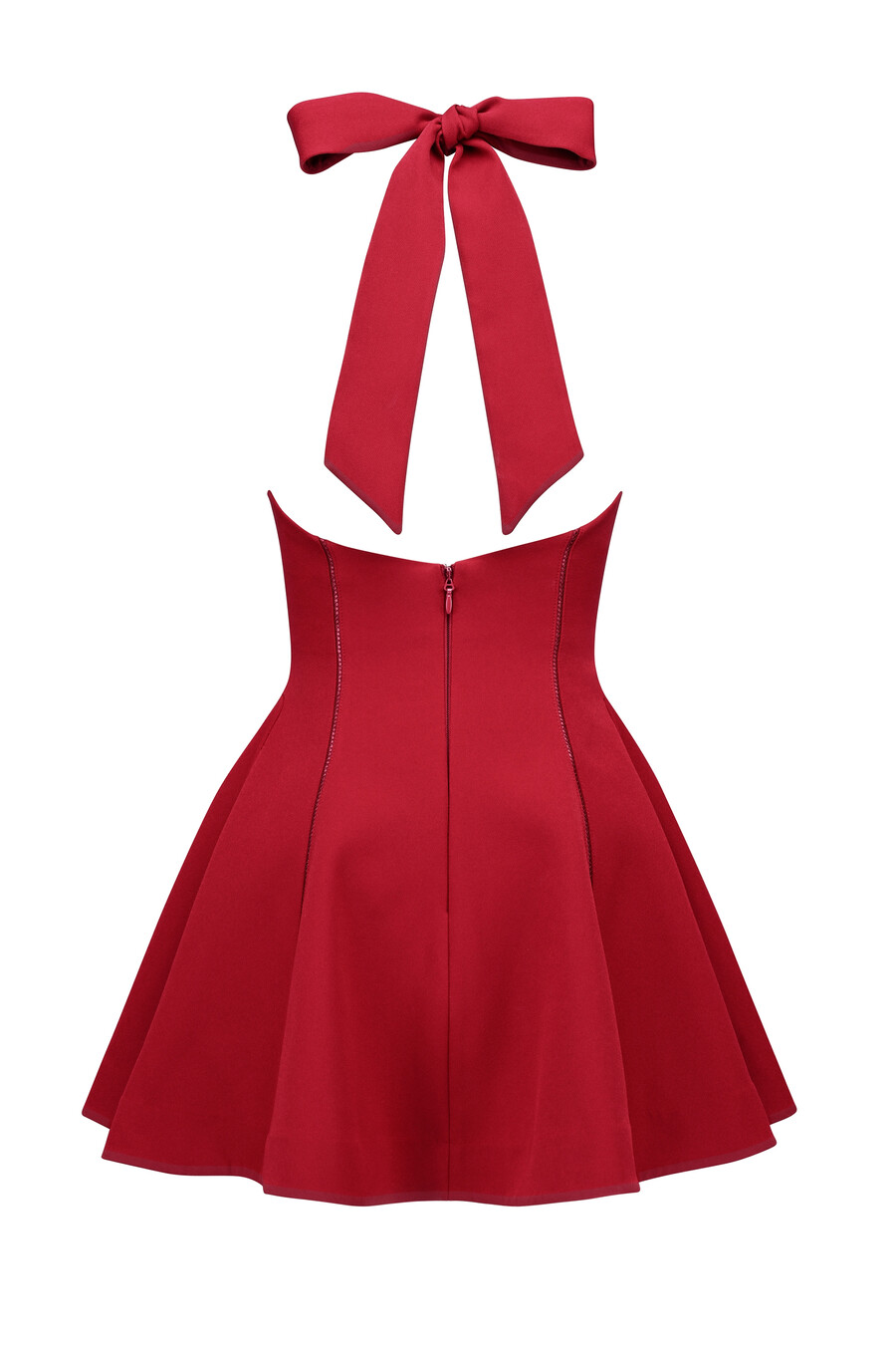 rotes neckholder-minikleid mit schleife