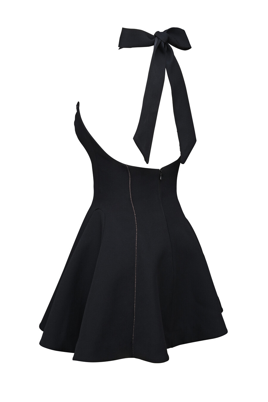 schwarzes neckholder-minikleid mit schleife
