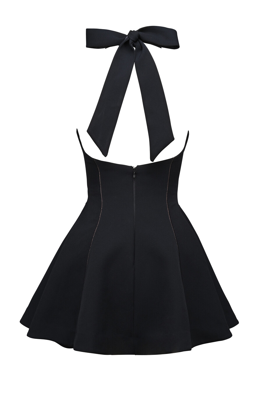 schwarzes neckholder-minikleid mit schleife
