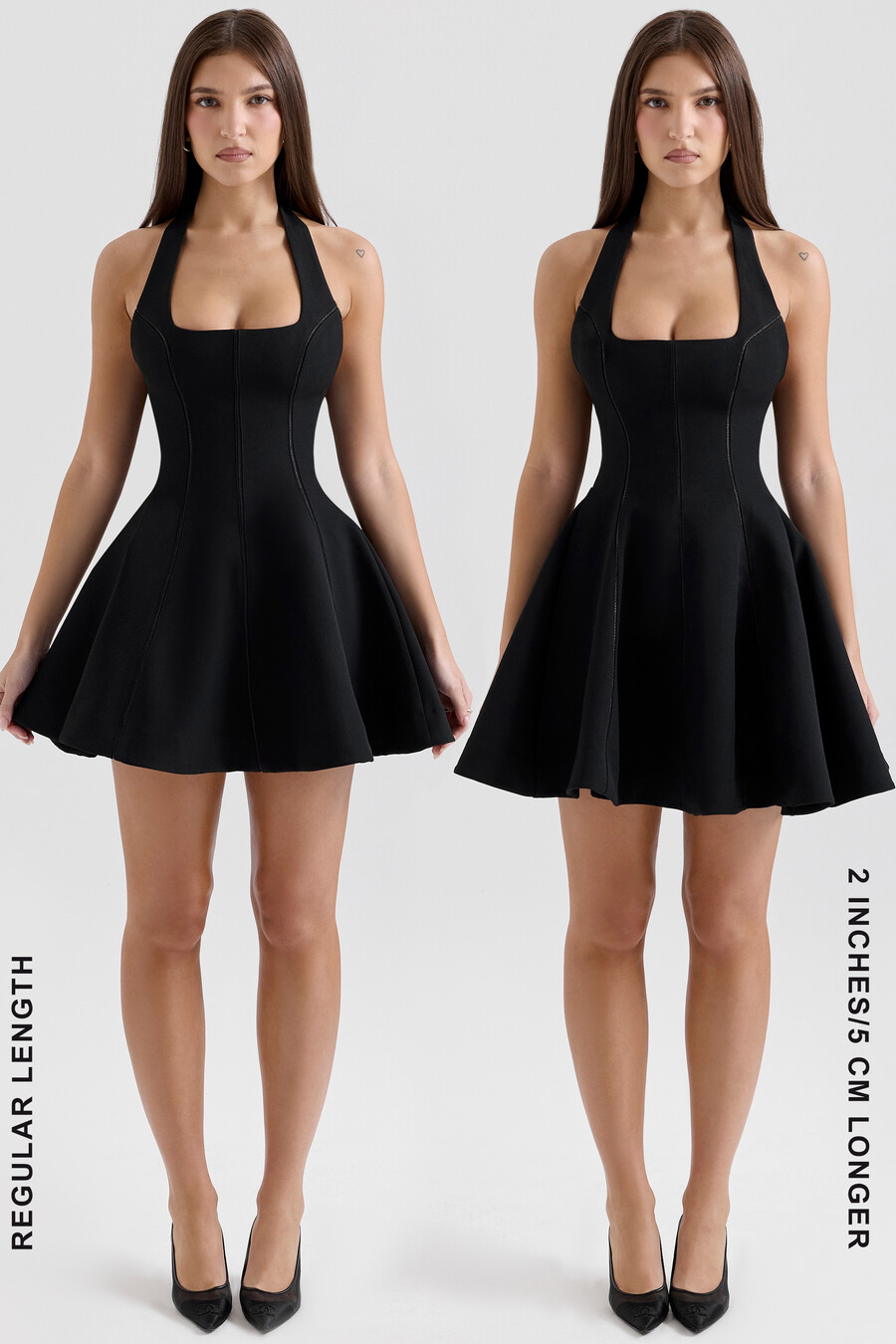 schwarzes neckholder-minikleid mit schleife