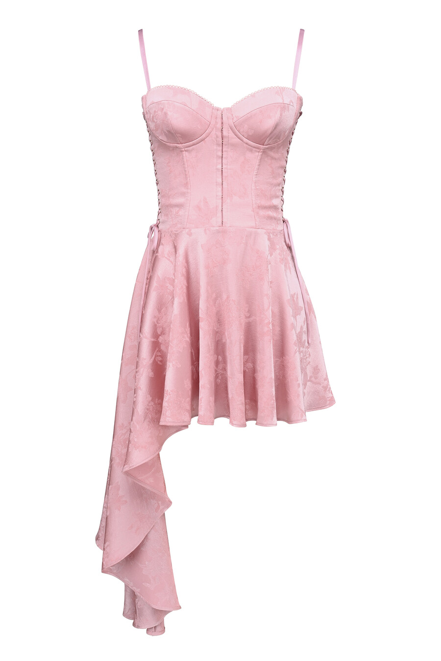 rosa jacquard-minikleid mit drapierung