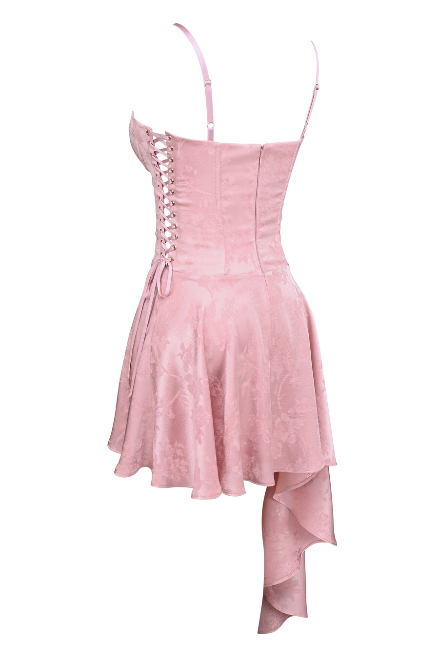 rosa jacquard-minikleid mit drapierung