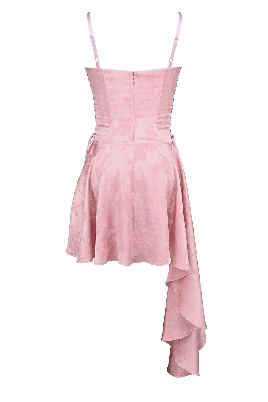 rosa jacquard-minikleid mit drapierung