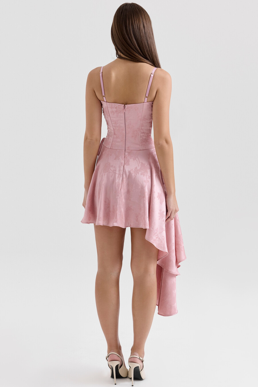 rosa jacquard-minikleid mit drapierung