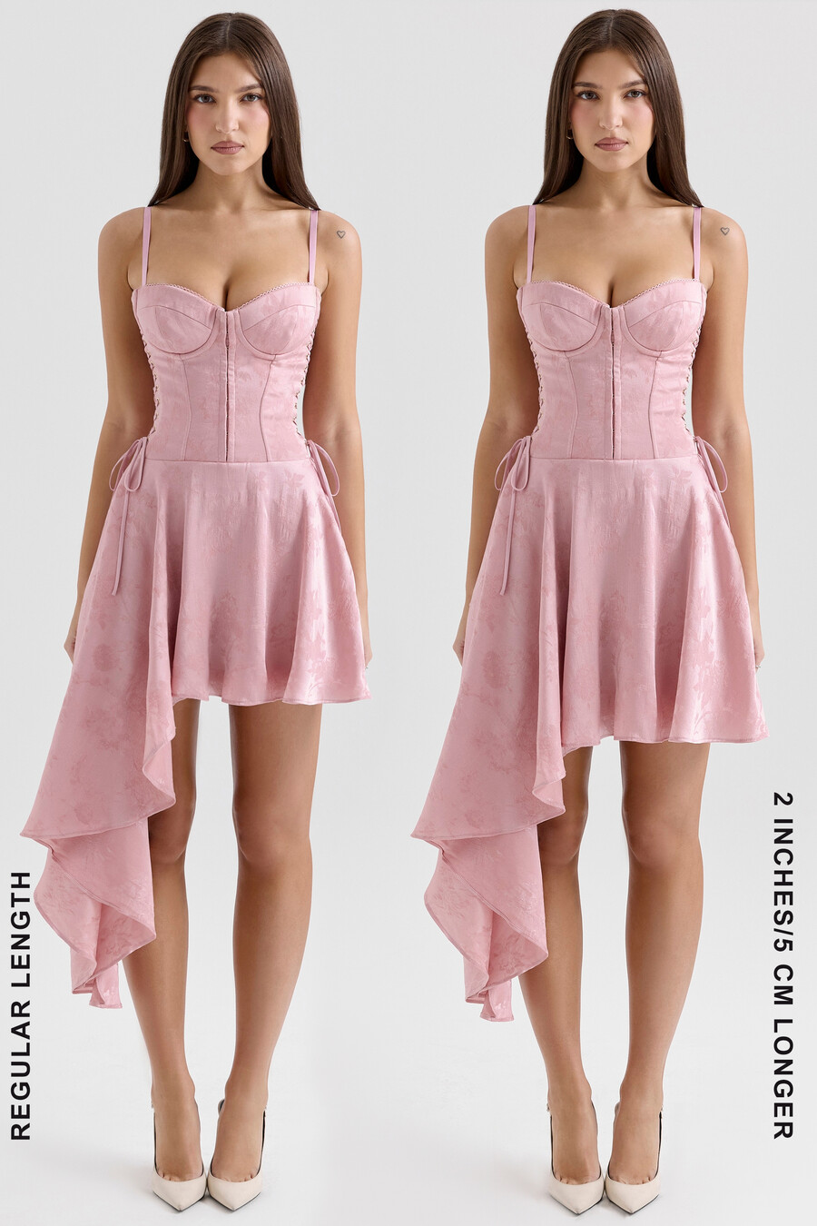 rosa jacquard-minikleid mit drapierung