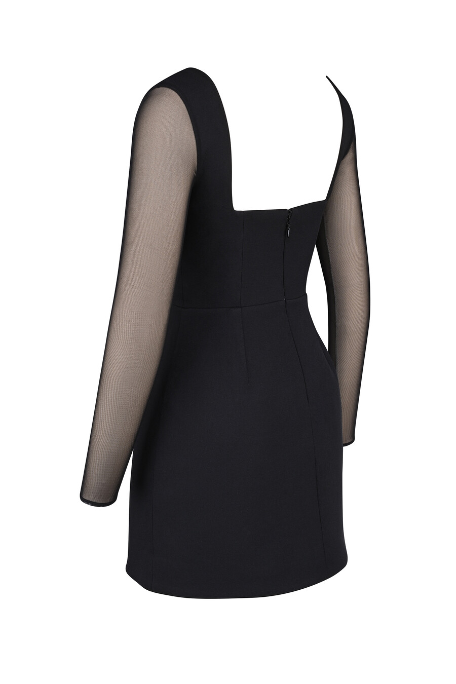 schwarzes stretch-crêpe-minikleid mit tiefem ausschnitt