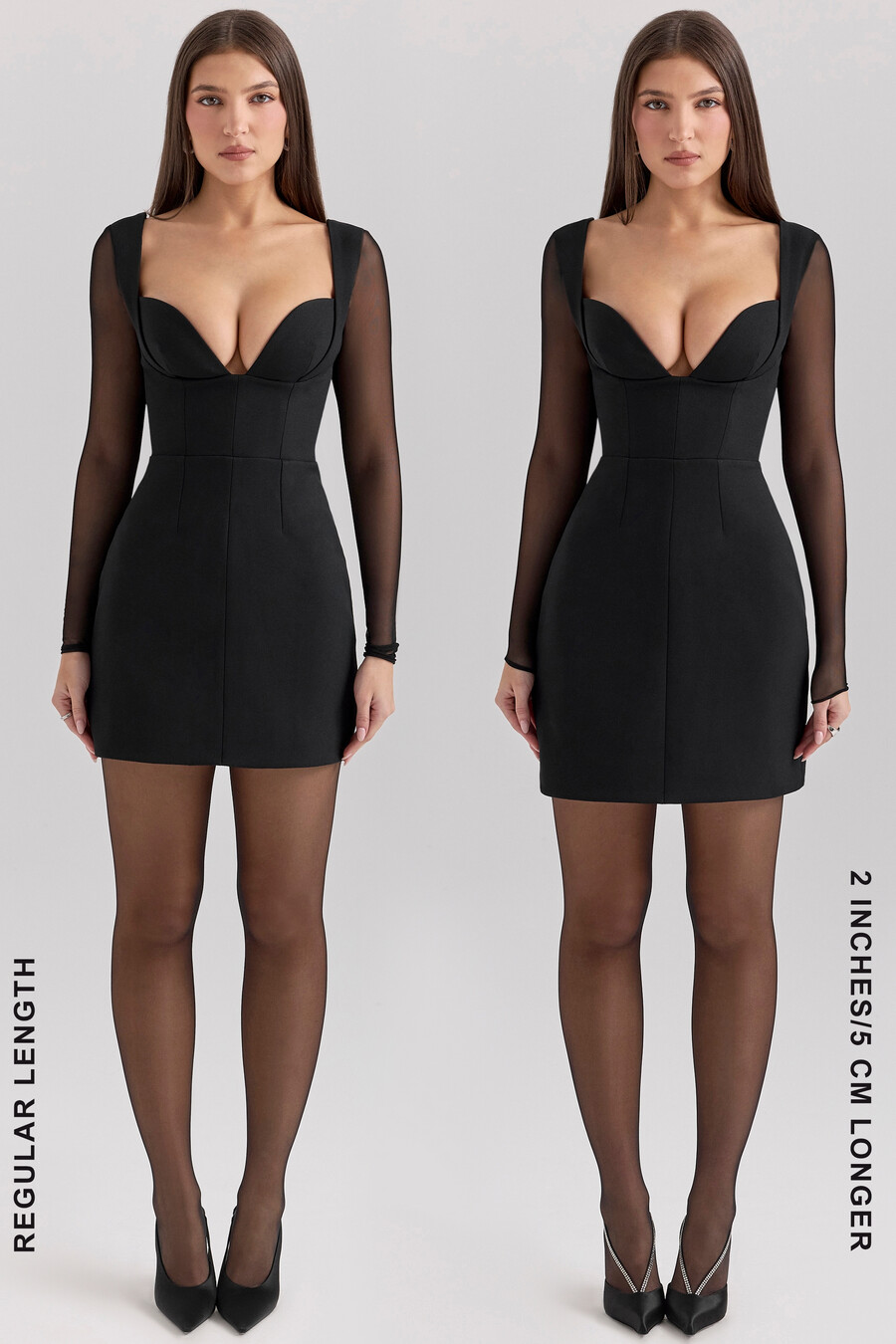 schwarzes stretch-crêpe-minikleid mit tiefem ausschnitt