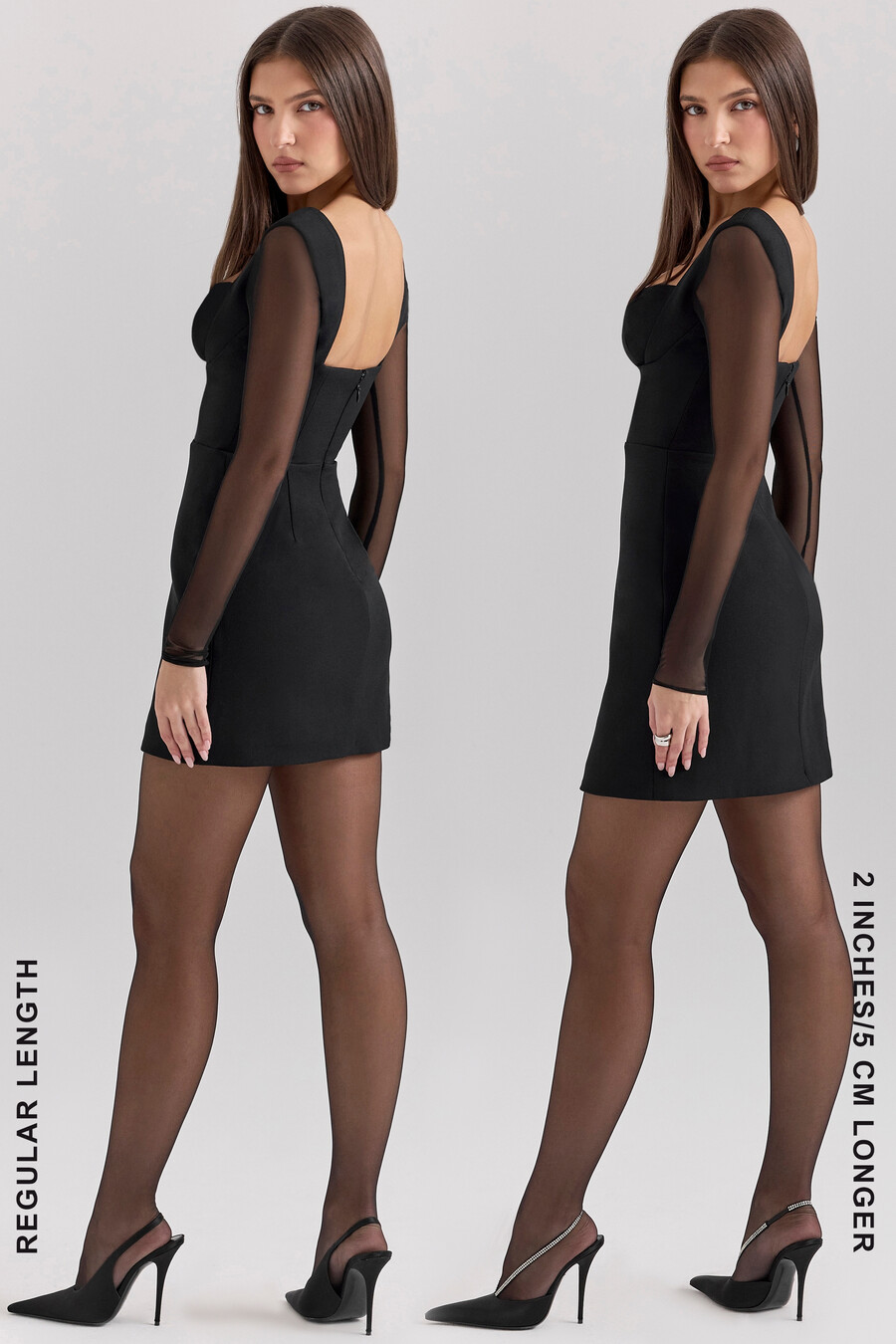schwarzes stretch-crêpe-minikleid mit tiefem ausschnitt