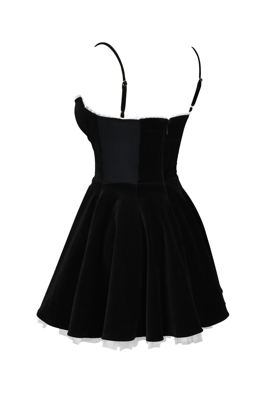 schwarzes minikleid aus samt und tüll