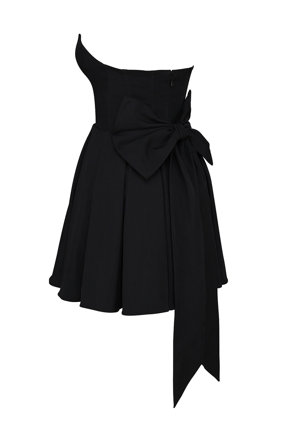 schwarzes trägerloses minikleid mit abnehmbarer schleife