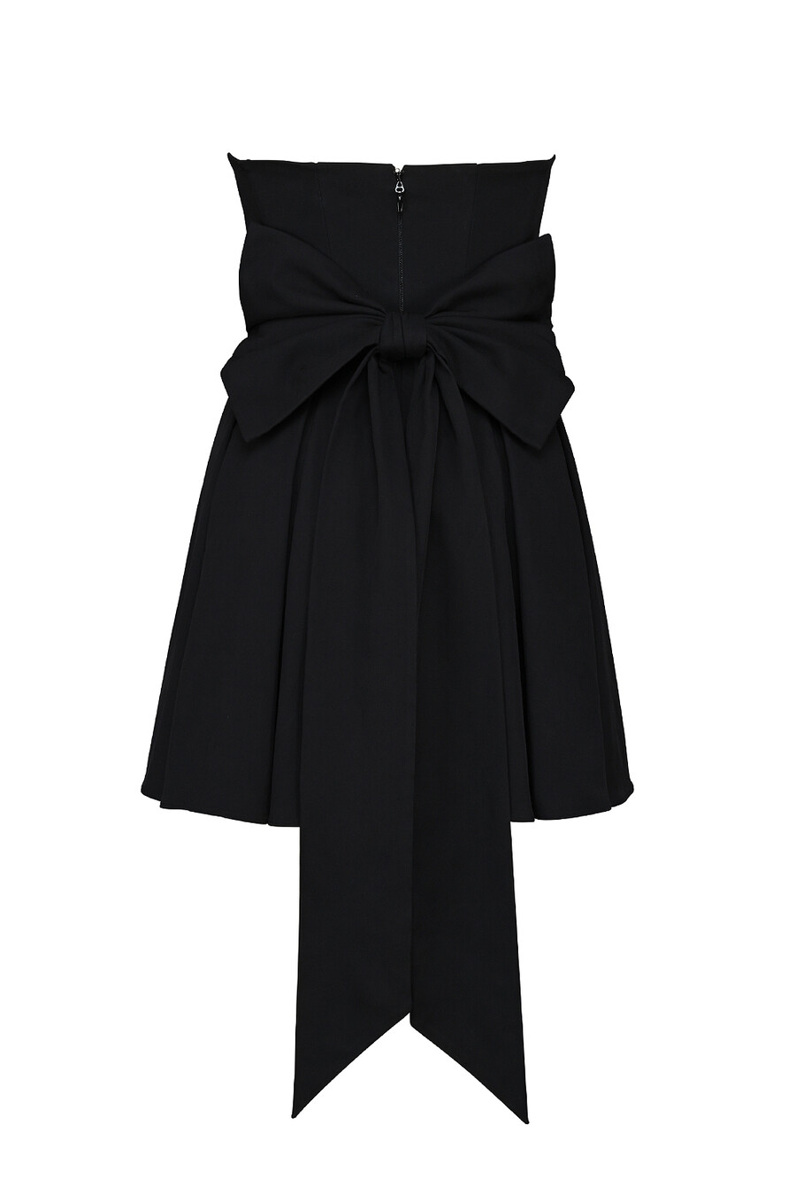 schwarzes trägerloses minikleid mit abnehmbarer schleife