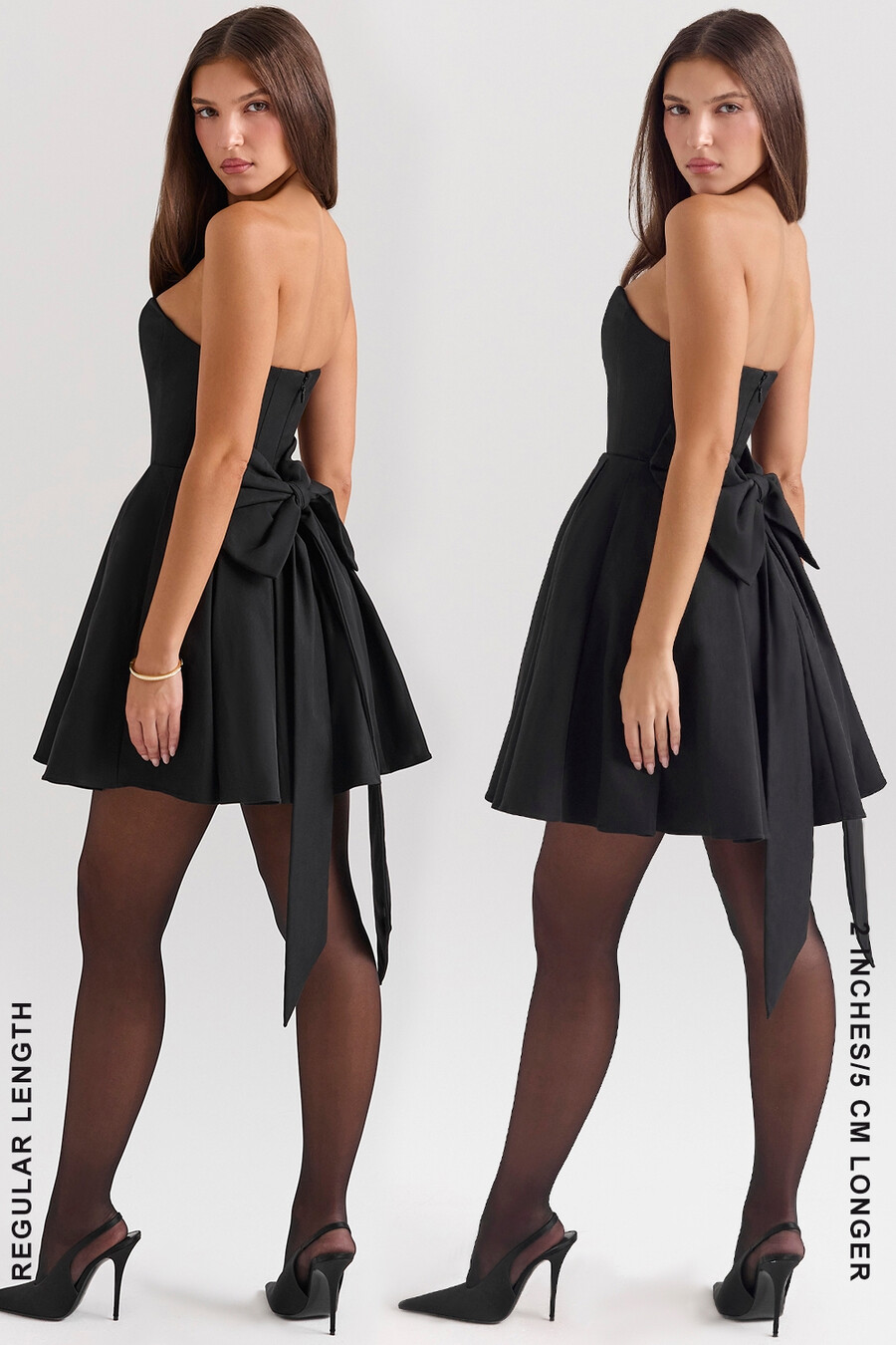 schwarzes trägerloses minikleid mit abnehmbarer schleife