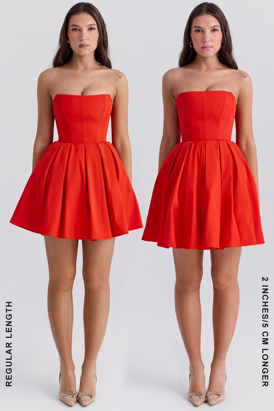 italienisches tomatenfarbenes trägerloses plissee-minikleid