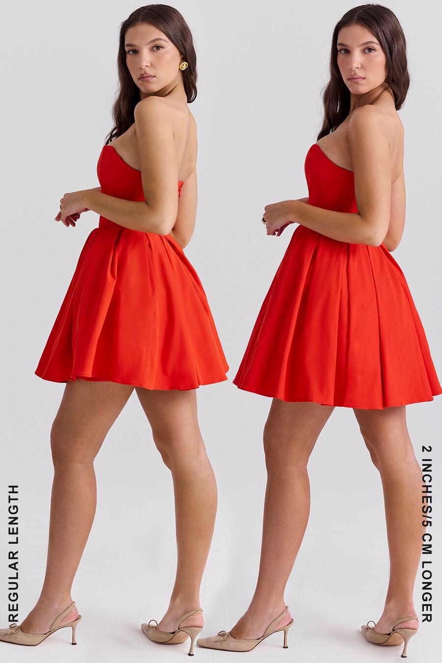 italienisches tomatenfarbenes trägerloses plissee-minikleid