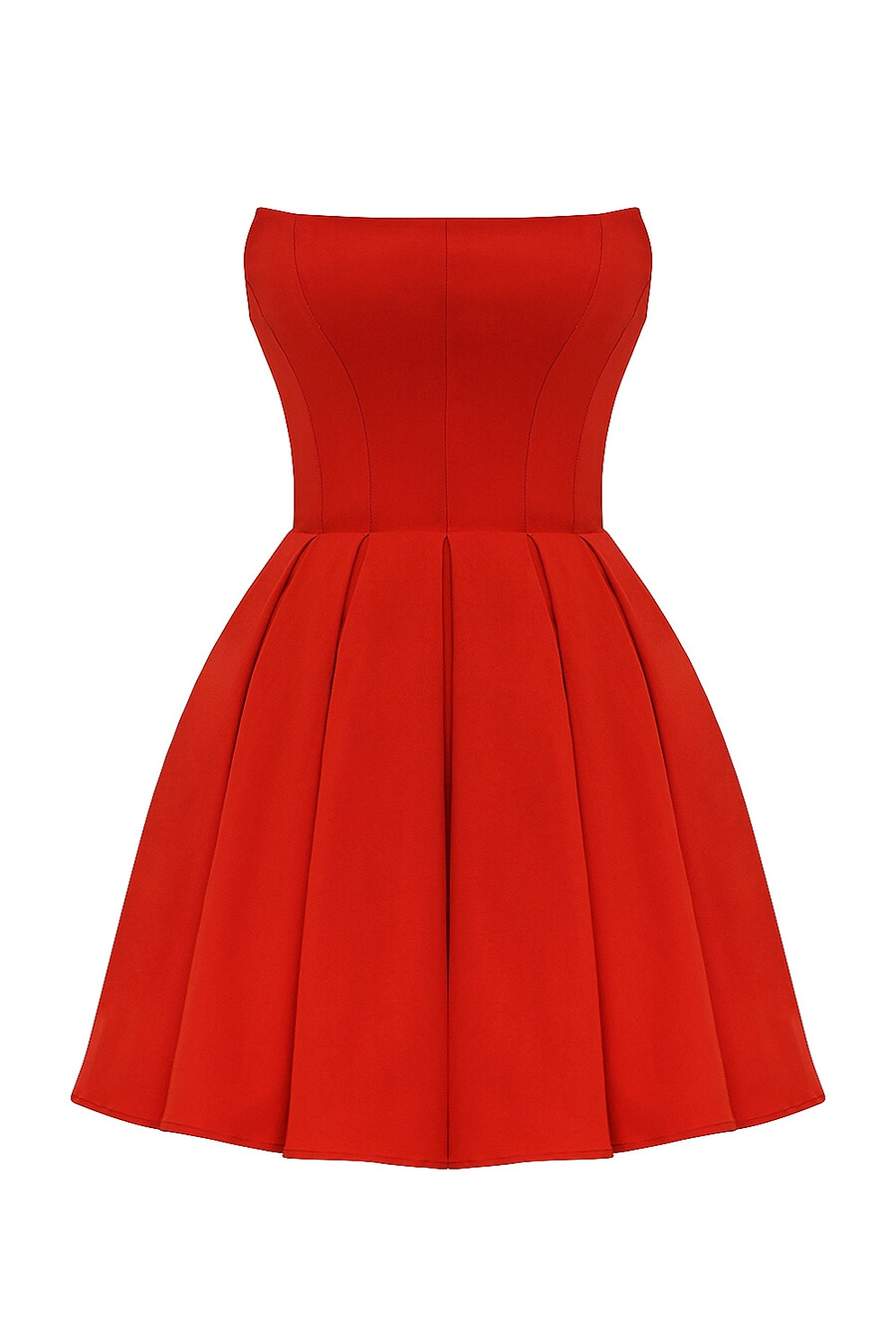 italienisches tomatenfarbenes trägerloses plissee-minikleid