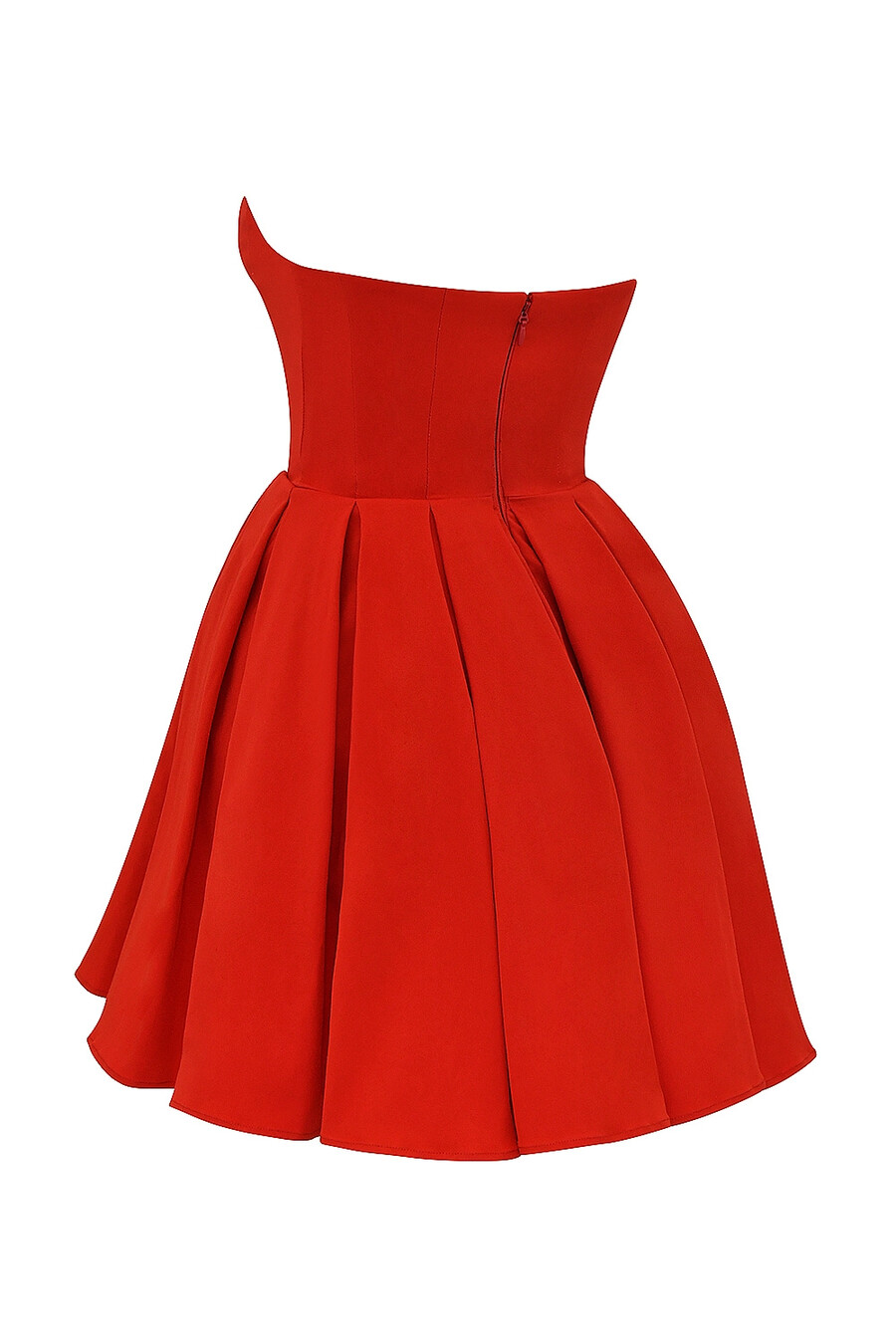 italienisches tomatenfarbenes trägerloses plissee-minikleid