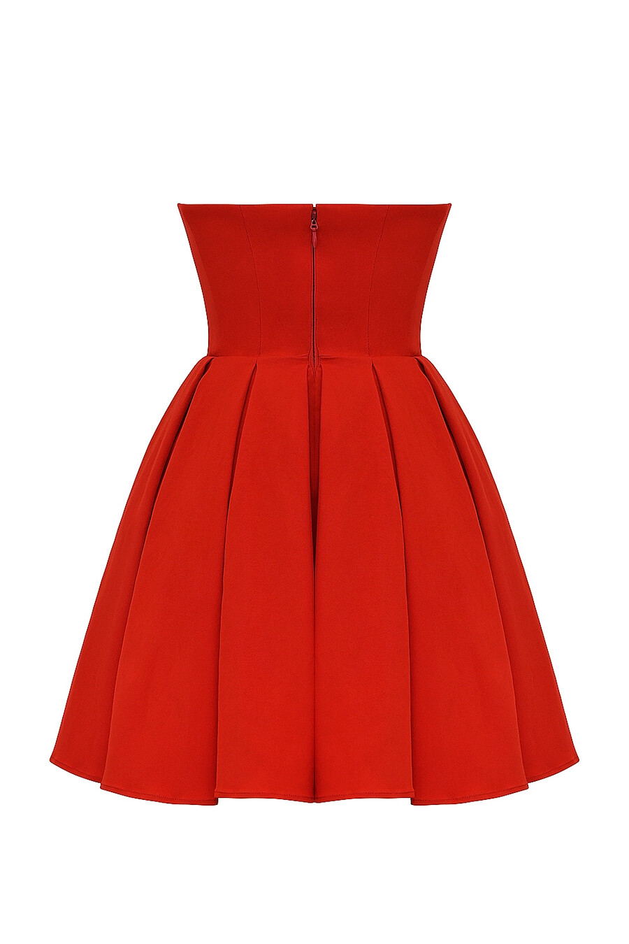 italienisches tomatenfarbenes trägerloses plissee-minikleid