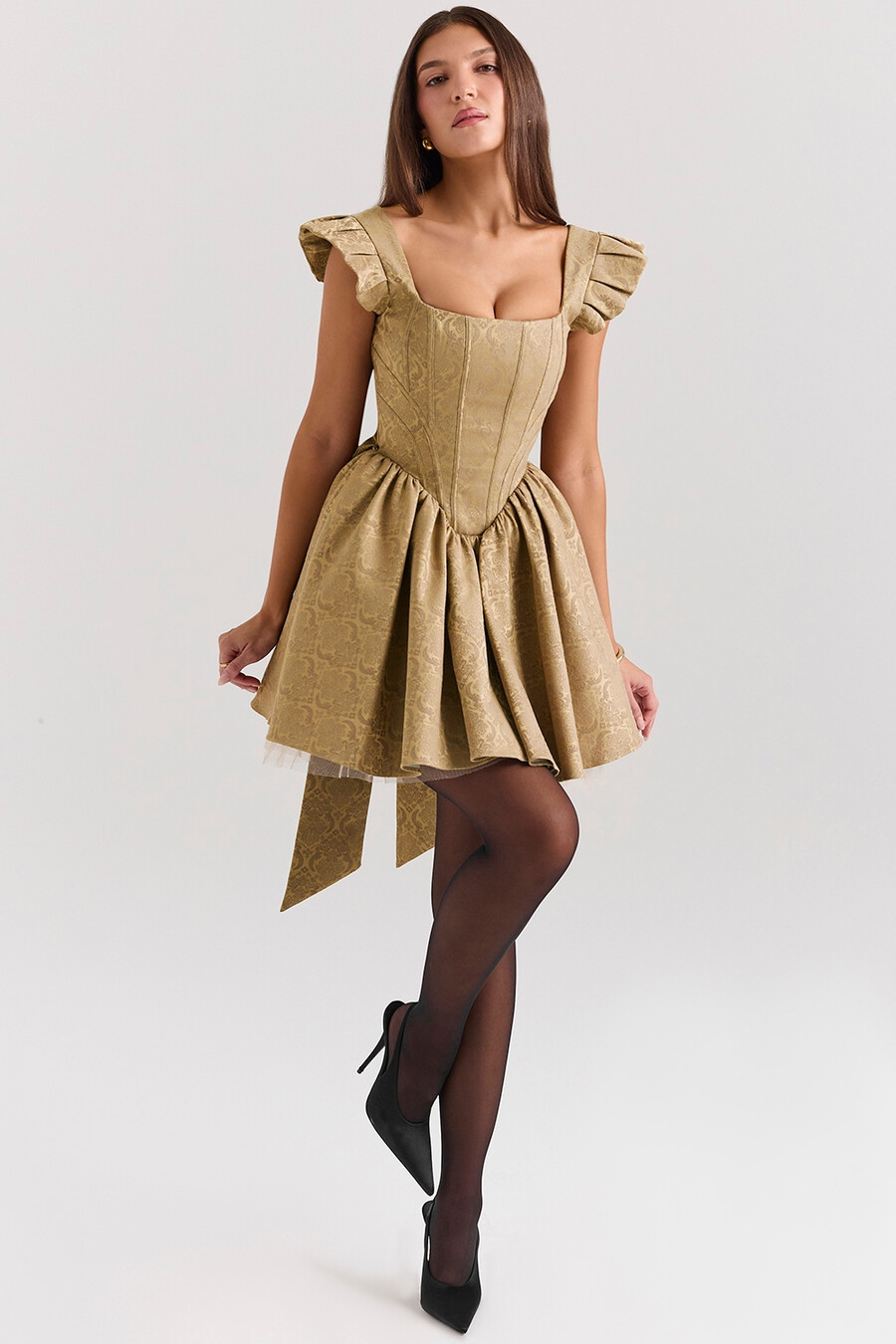 minikleid aus goldjacquard
