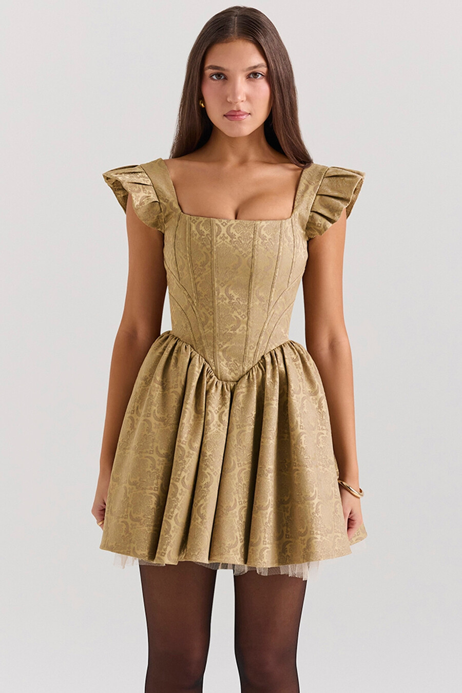 minikleid aus goldjacquard