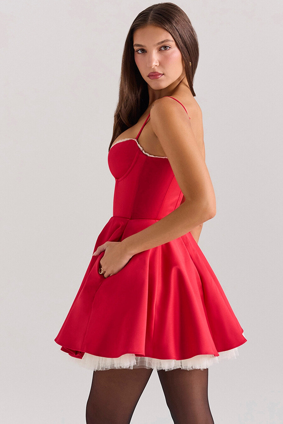 holly rotes minikleid aus satintüll
