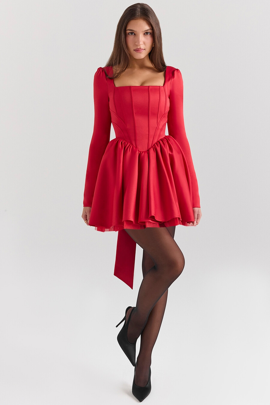 holly red minikleid aus tüll mit abnehmbarer schleife