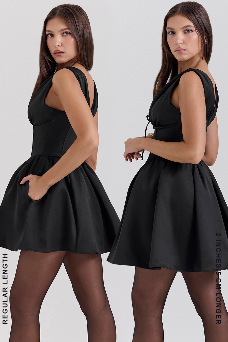 schwarzes satin-minikleid