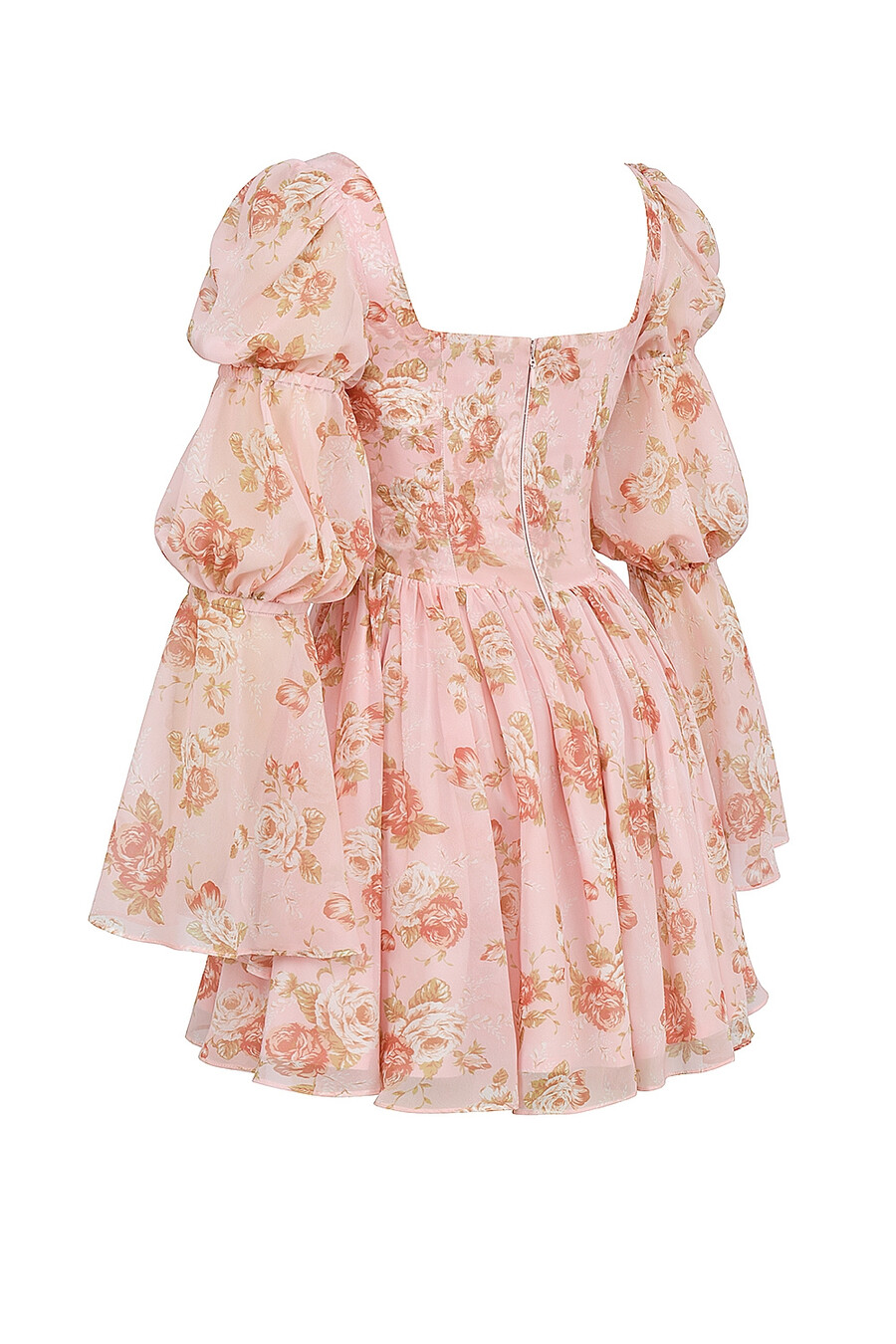 minikleid im englischen vintage-stil mit rosenmuster und puffärmeln