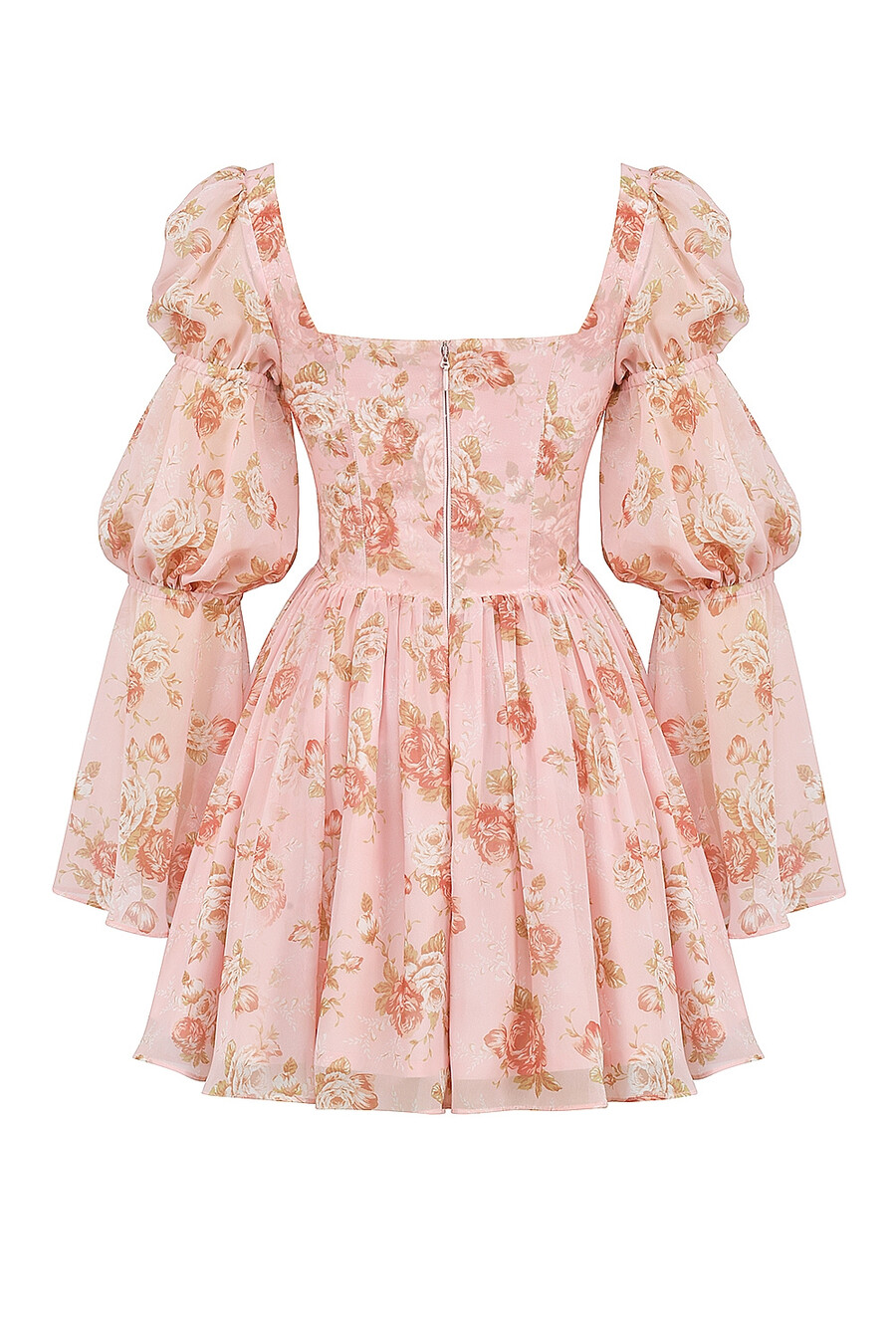 minikleid im englischen vintage-stil mit rosenmuster und puffärmeln