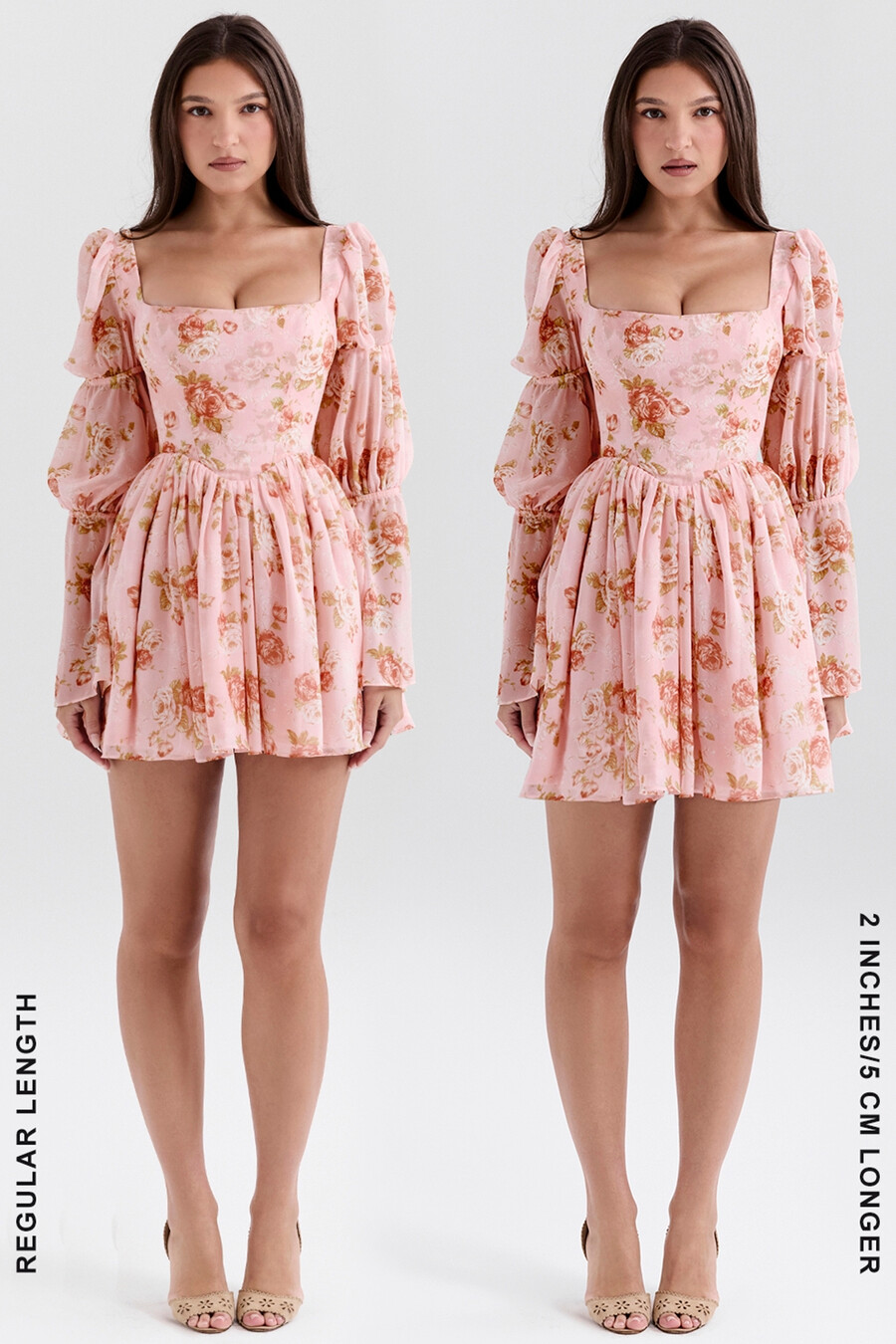 minikleid im englischen vintage-stil mit rosenmuster und puffärmeln