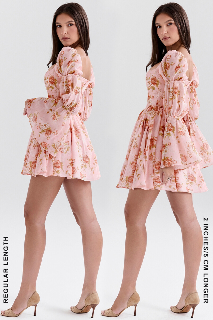 minikleid im englischen vintage-stil mit rosenmuster und puffärmeln
