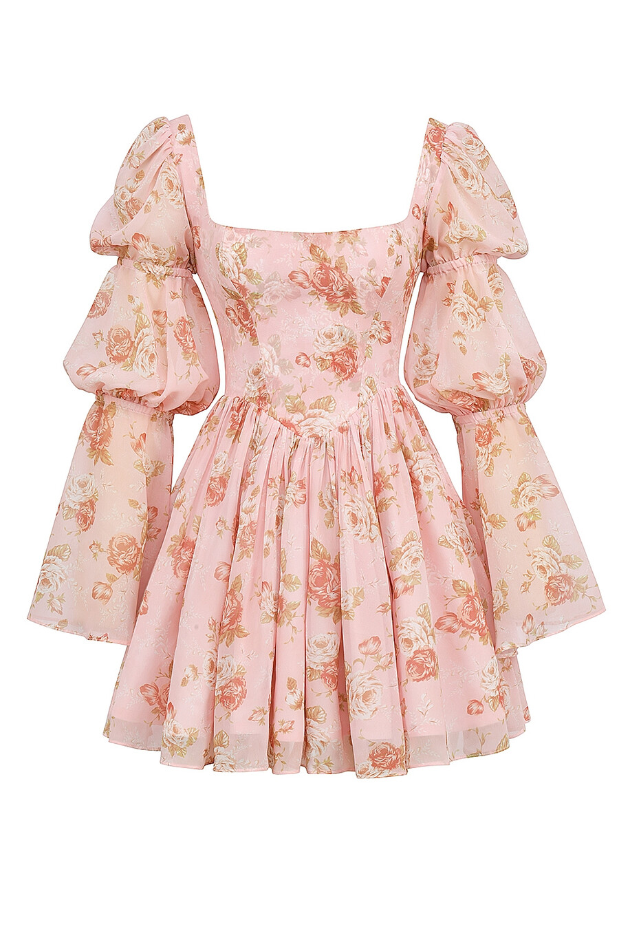 minikleid im englischen vintage-stil mit rosenmuster und puffärmeln