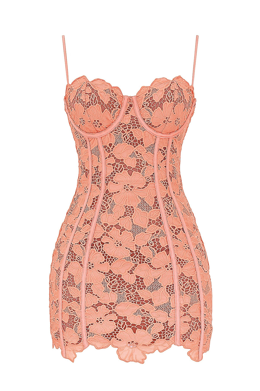 sorbetfarbenes minikleid aus bestickter blumenspitze