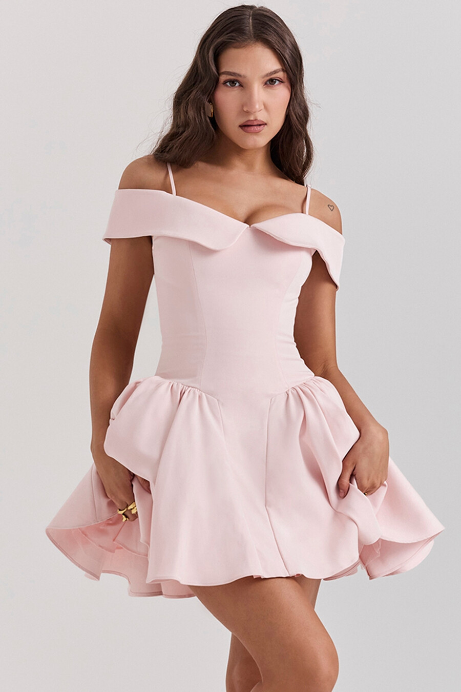 ballerina-rosa schulterfreies minikleid
