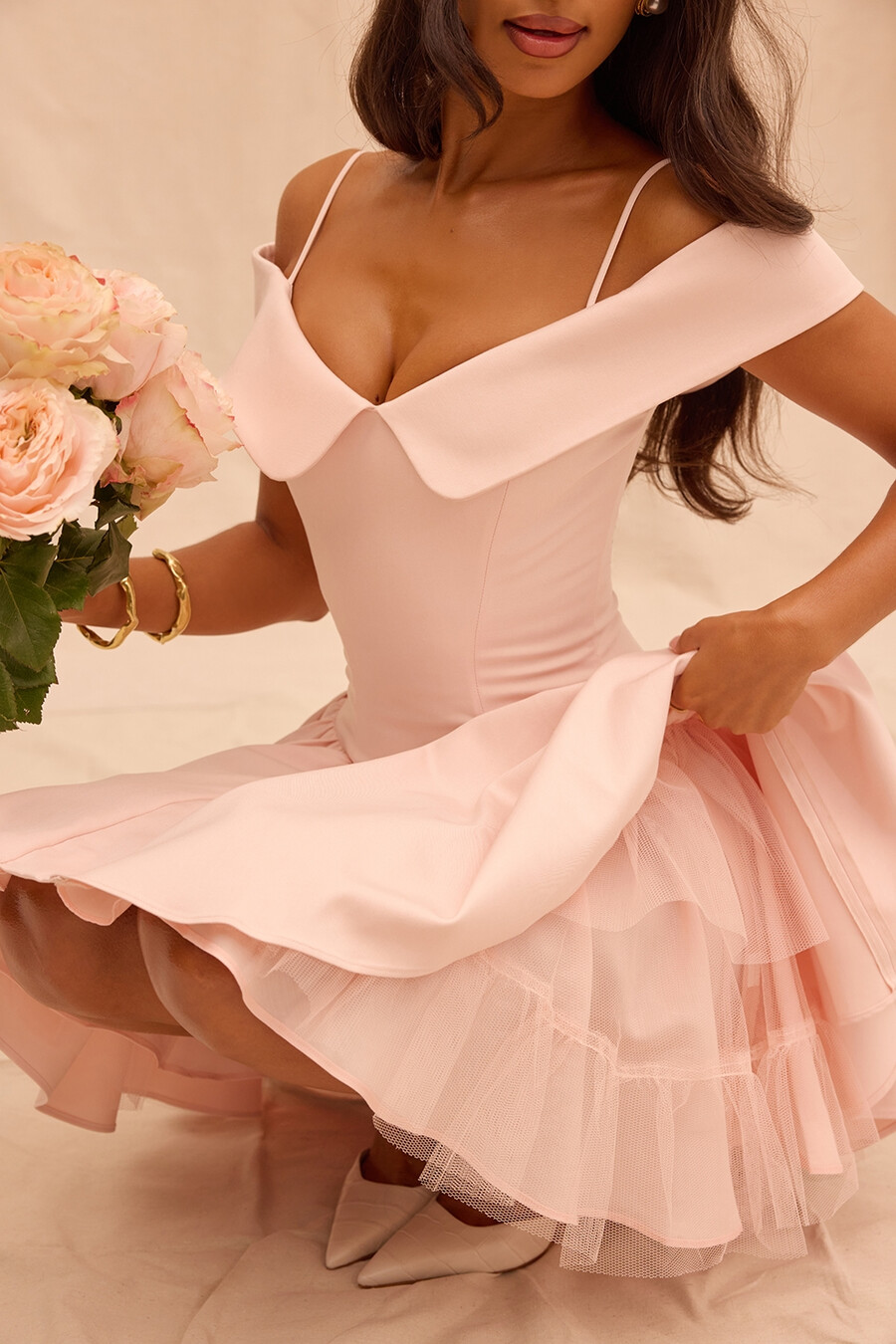 ballerina-rosa schulterfreies minikleid