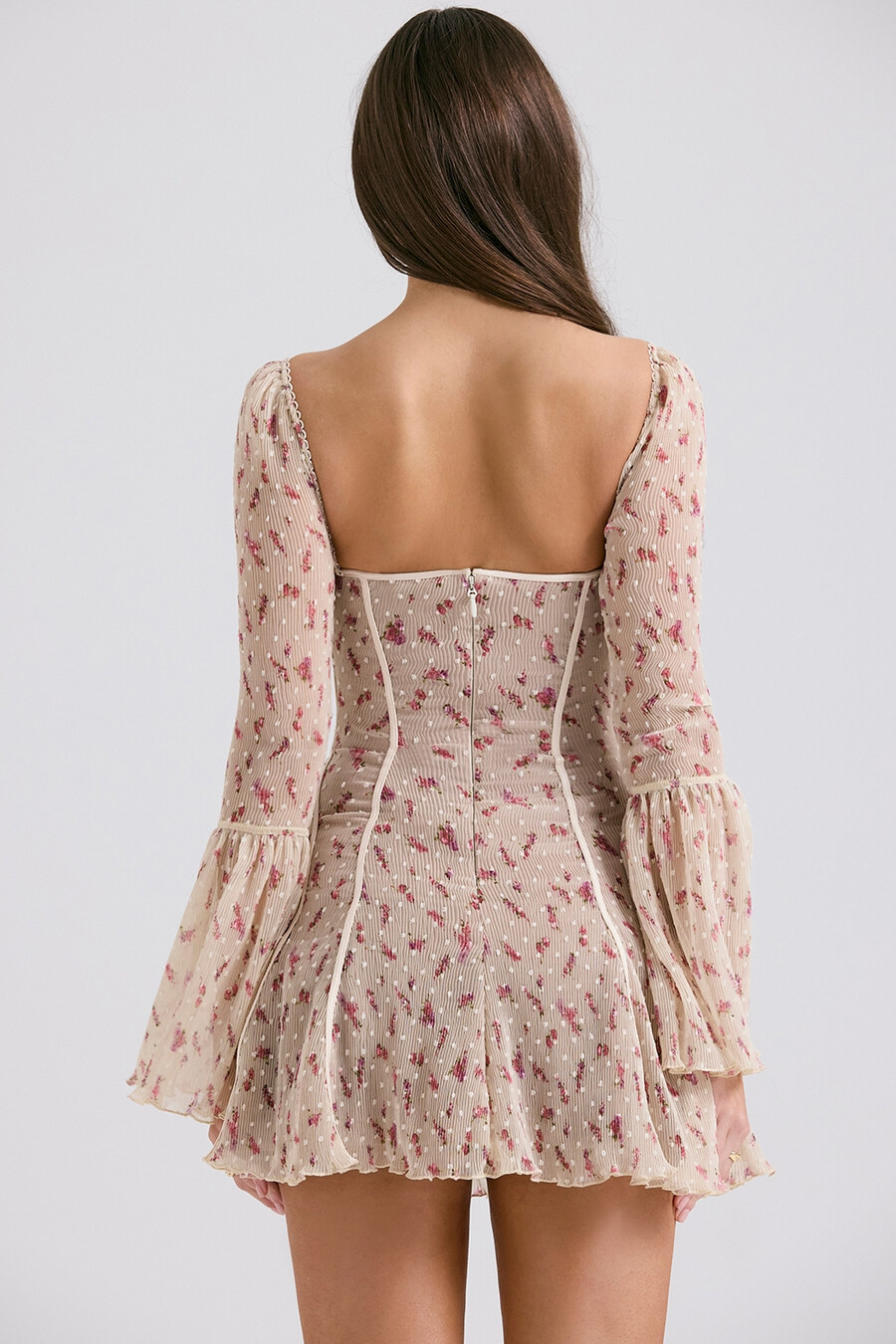 vintage minikleid mit korsett und rosenmuster in creme