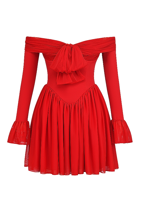 scharlachrotes schulterfreies kleid