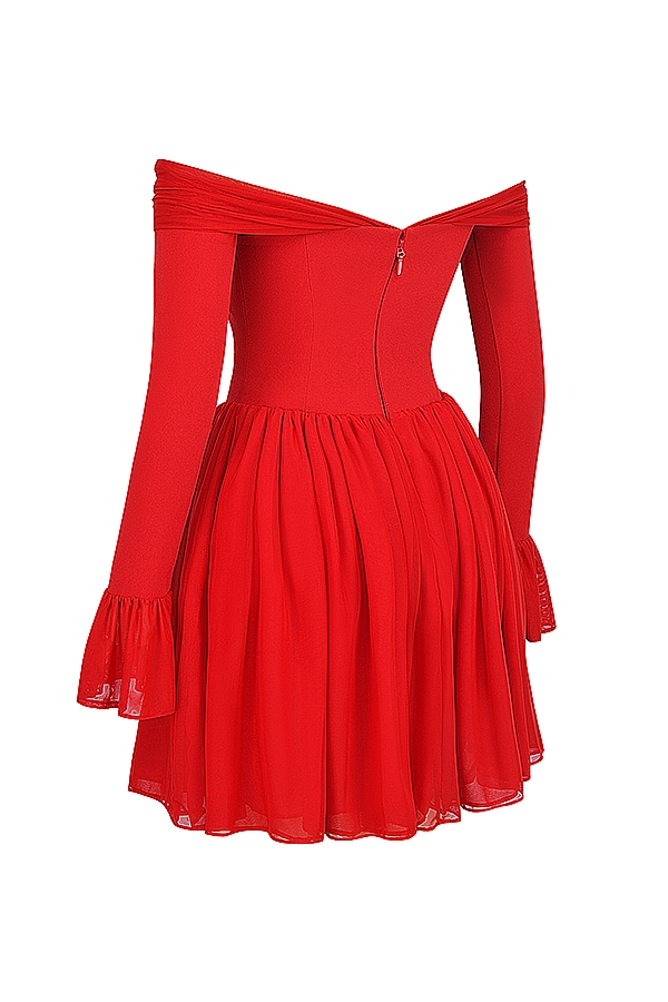 scharlachrotes schulterfreies kleid