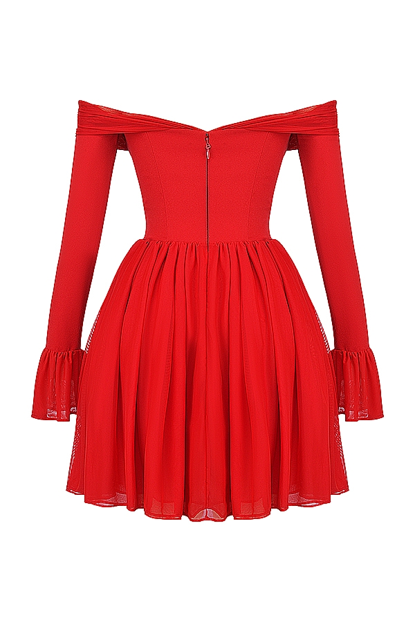 scharlachrotes schulterfreies kleid