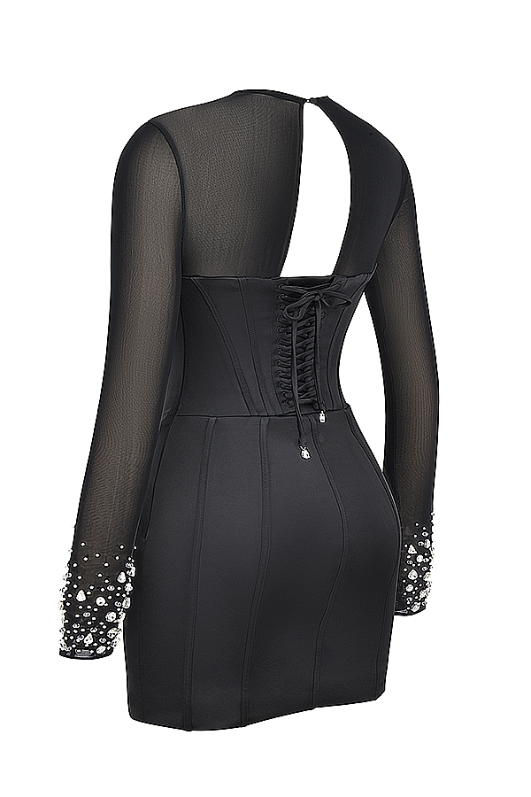schwarzes kristallbesetztes korsettkleid