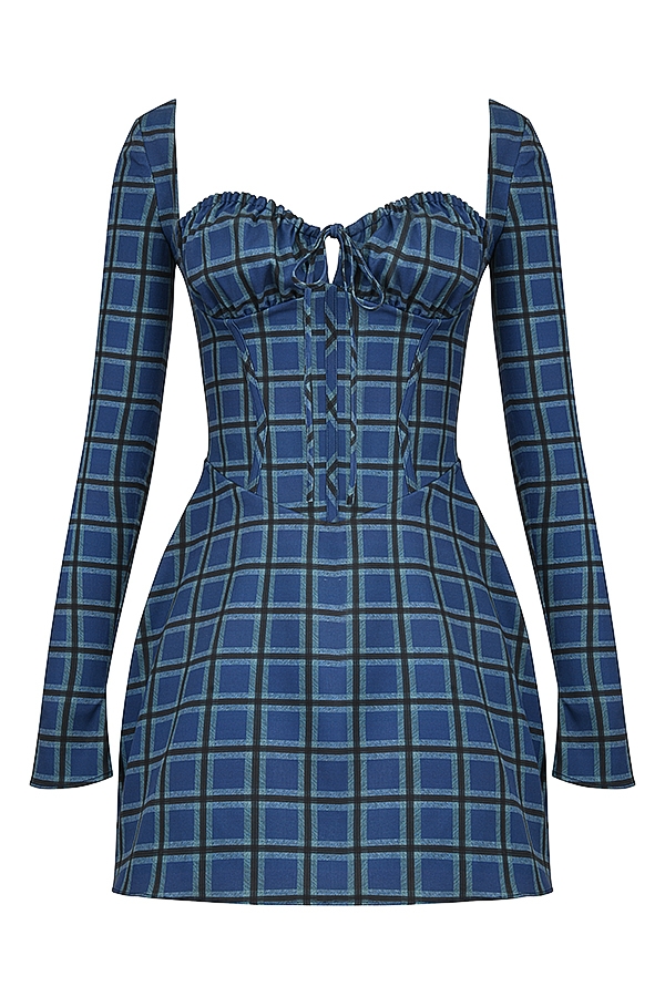 blaues tartan-korsett-minikleid