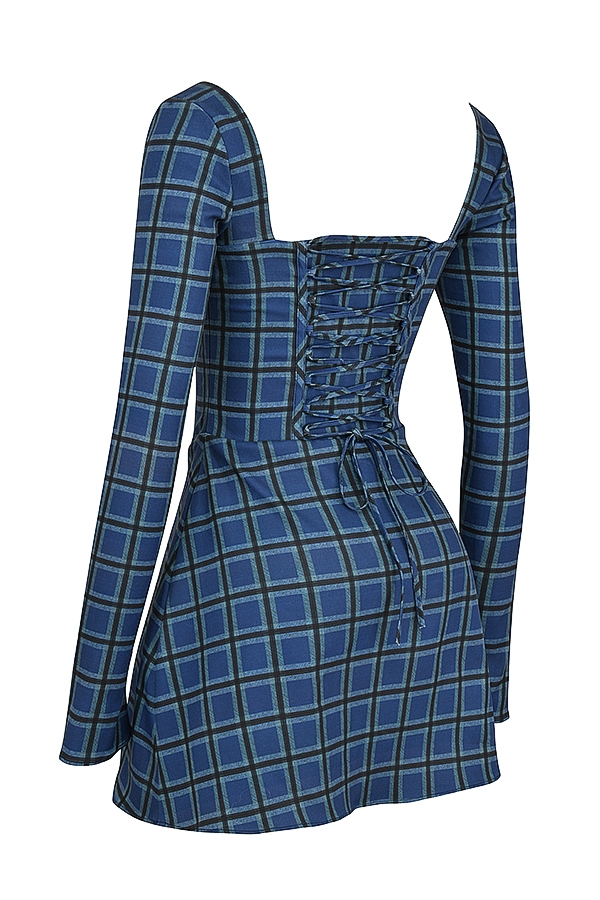blaues tartan-korsett-minikleid