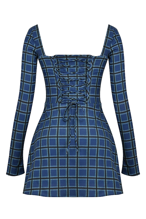 blaues tartan-korsett-minikleid