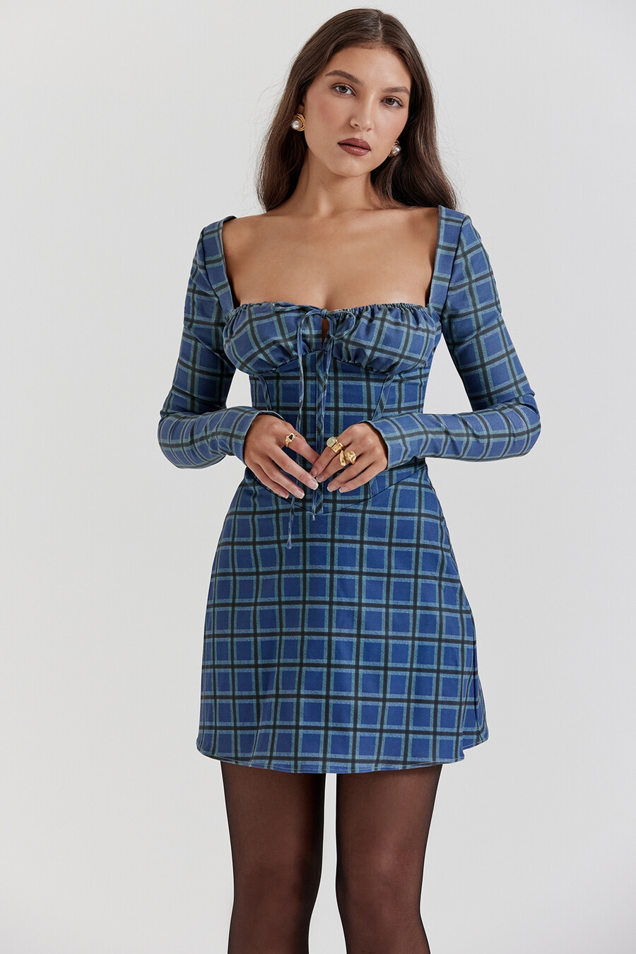 blaues tartan-korsett-minikleid